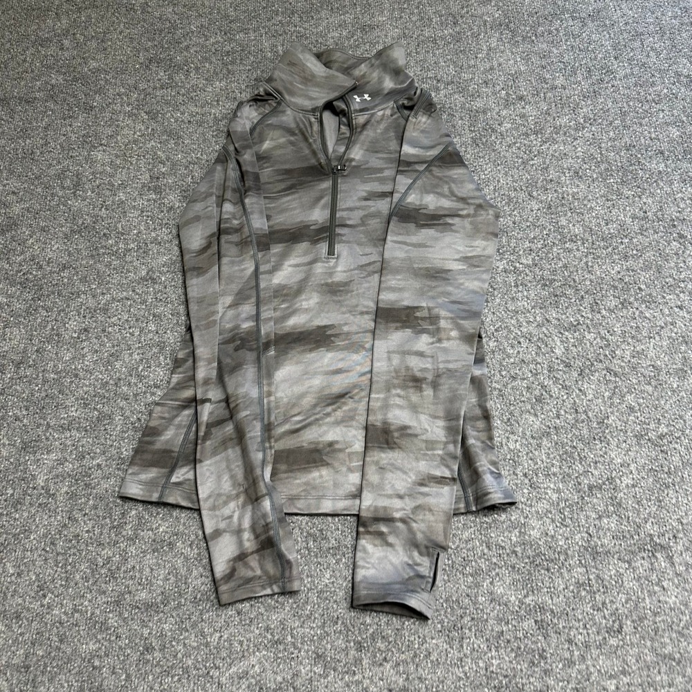 Under Armour Pullover Womens Size S Grey Camo Quarter Zip Thumbhole Athletic Top